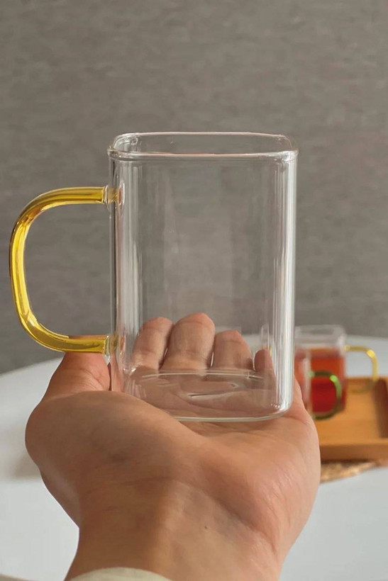 لیوان پیرکس مربع دسته رنگی