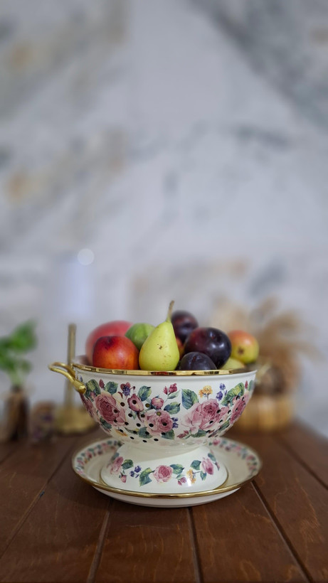 آبکش و سینی لعابی