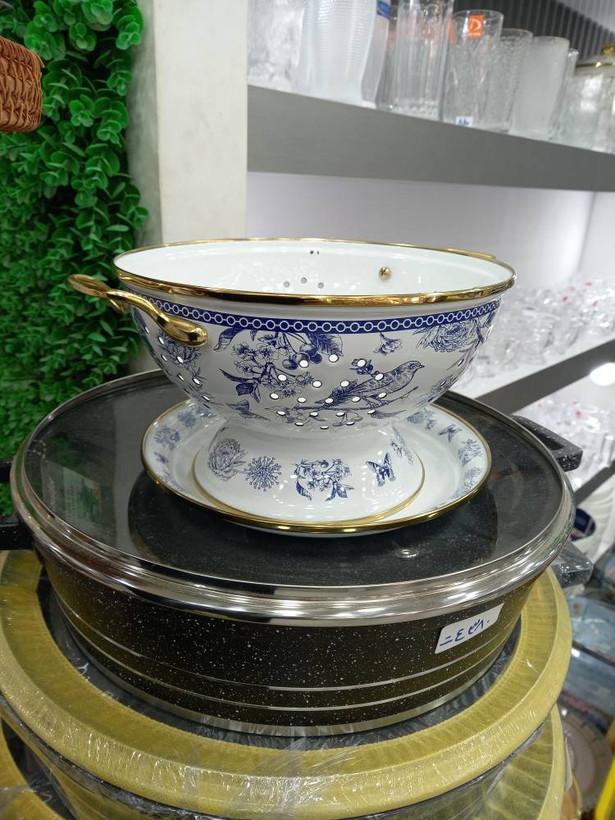 آبکش و سینی لعابی